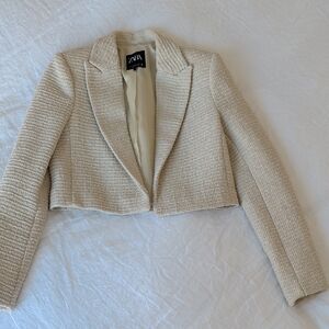 Zara Women's Cropped Beige Textured Blazer